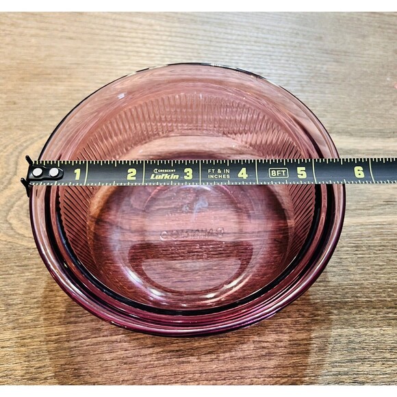 Corning VISION Casserole Baker Bowl Cranberry Ribbed C-16-B 1 pint capacity - Picture 3 of 6